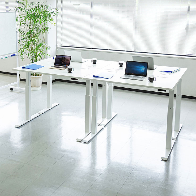 e電動昇降デスク ERD-E12070W オフィスデスク スタンディングデスク 幅1200×奥行700×高さ700～1150mm T字脚 配線口 インジケーター/メモリー機能付き [2]