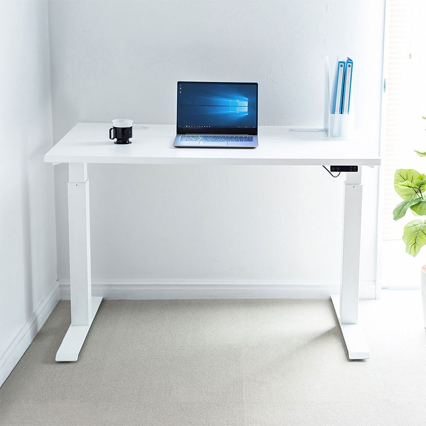 e電動昇降デスク ERD-E12070W オフィスデスク スタンディングデスク 幅1200×奥行700×高さ700～1150mm T字脚 配線口 インジケーター/メモリー機能付き [3]