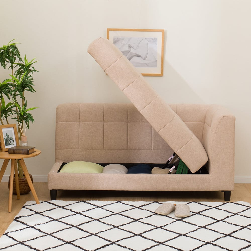 布張り収納付き左肘カウチソファ(ボックス AQ-BE) <N> [4]