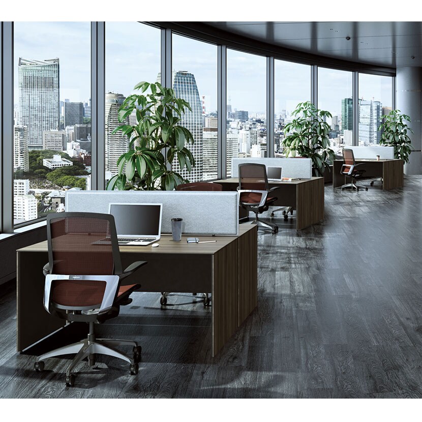 オカムラ ソリスト Soliste ハイタイプ 3K26LA オフィスデスク スタンディングデスク 平机 幅1800×奥行700×高さ1000mm 幕板付き 配線ダクト付き メラミン天板 パネル脚(ネオホワイト) 天板(ブラック/プライズウッド) [4]