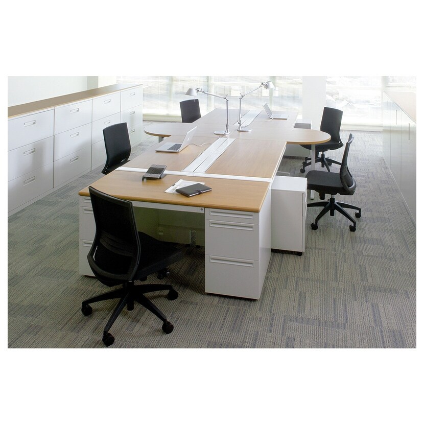 プラス US-2 US-NS156A-33 デスク オフィスデスク ワークデスク 両袖机 幅1500×奥行600×高さ720mm A-3段×A-3段袖 ワンアクションロック 幕板付き 内筒交換錠 配線収納機能 ラッチ機構 [3]