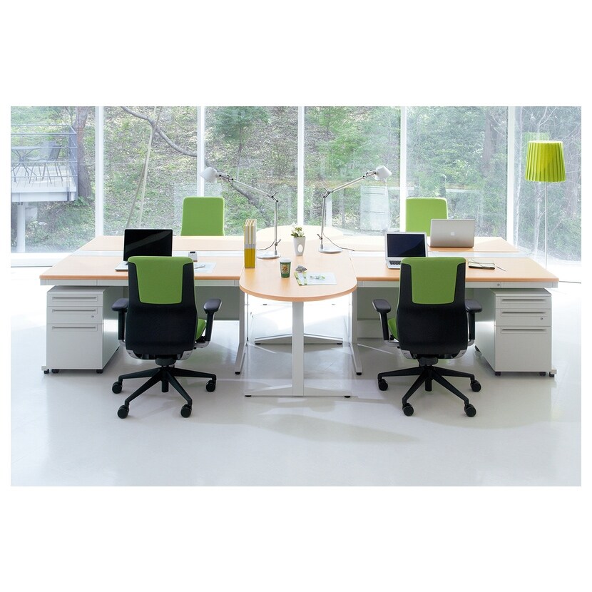 プラス US-2 US-NS117H デスク オフィスデスク ワークデスク 平机 幅1100×奥行700×高さ720mm L字脚 ワンアクションロック 幕板付き 内筒交換錠 配線収納機能 ラッチ機構 [3]