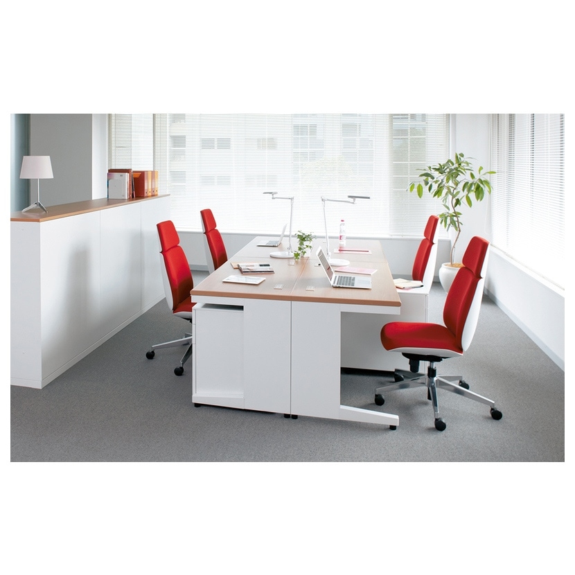 プラス US-2 US-NS107H デスク オフィスデスク ワークデスク 平机 幅1000×奥行700×高さ720mm L字脚 ワンアクションロック 幕板付き 内筒交換錠 配線収納機能 ラッチ機構 [4]