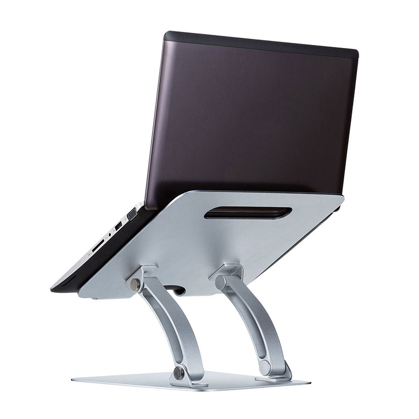 アルミ製A4サイズノートパソコンスタンド 無段階高さ・角度調節 コンパクト 折りたたみ可 幅260×奥行250×高さ60mm [3]