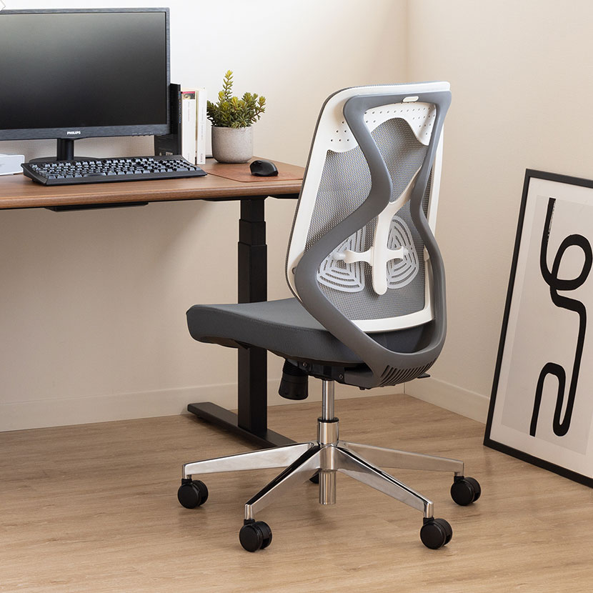 オフィスチェア YS-1 肘なし ホワイトフレーム メッシュチェア パソコンチェア ランバーサポート 人間工学 椅子 [2]