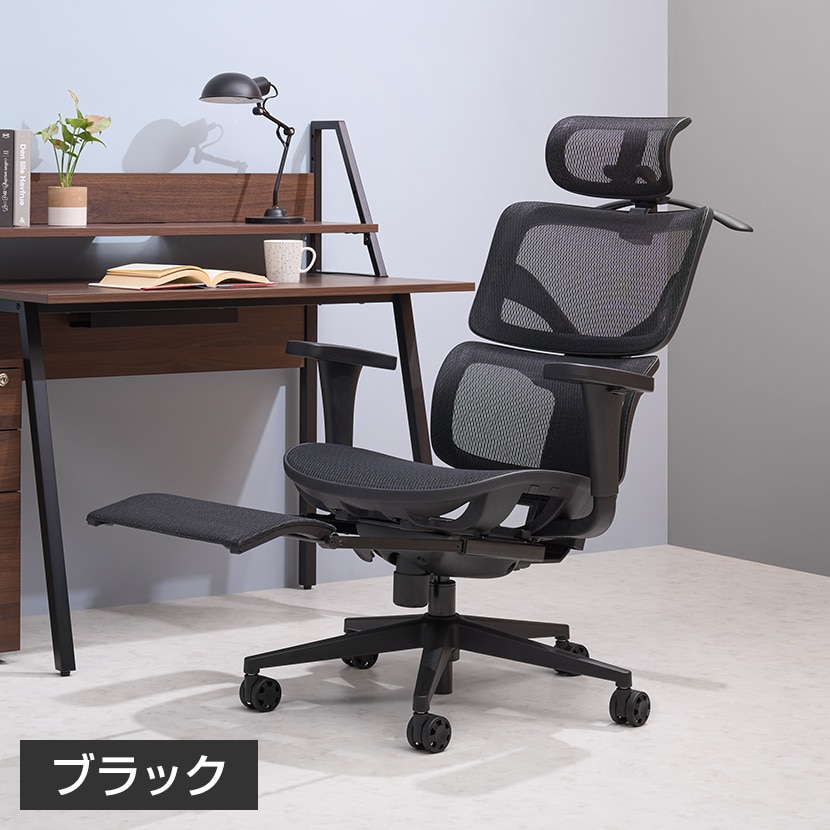 オフィスチェア RESTIVA-01 シンクロロッキング 独立式ランバーサポート ヘッドレスト フットレスト 3段階リクライニング ワイド座面 ジャケットハンガー メッシュチェア 座面スライド レスティヴァ レスティバ [4]