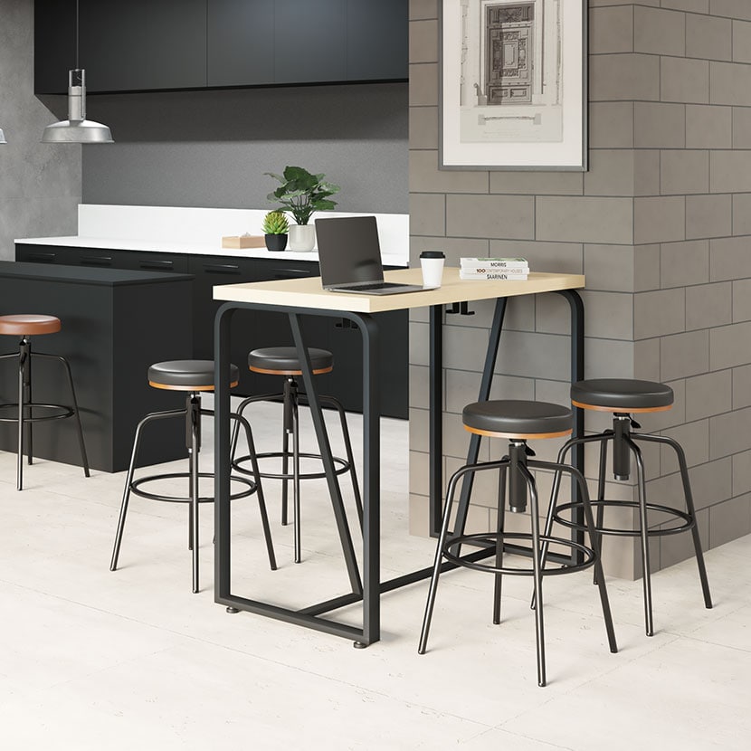 カウンターチェア バーチェア ハイスツール 昇降ハイスツール 幅405×奥行405×高さ696～781mm 丸椅子 店舗 レザー 昇降式 チェア ブラック×MDF座面 [2]