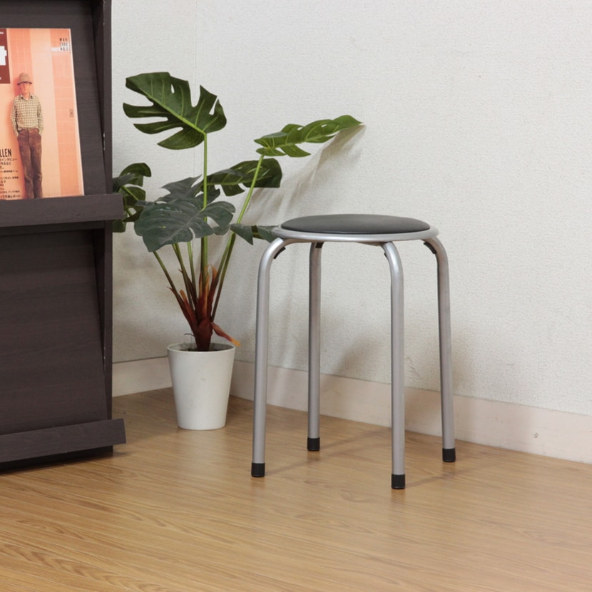 【12脚セット】 丸椅子 パイプ椅子 スタッキング可能 固定脚 PVCレザー 会議用椅子 ラウンドスツール 直径300×座面高450mm [2]