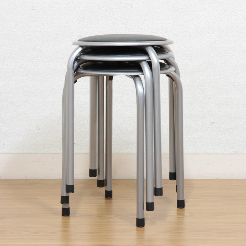 【12脚セット】 丸椅子 パイプ椅子 スタッキング可能 固定脚 PVCレザー 会議用椅子 ラウンドスツール 直径300×座面高450mm [3]