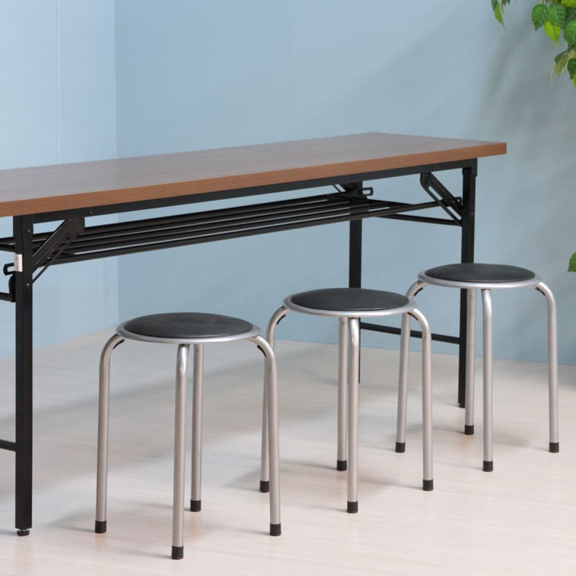 【12脚セット】 丸椅子 パイプ椅子 スタッキング可能 固定脚 PVCレザー 会議用椅子 ラウンドスツール 直径300×座面高450mm [4]