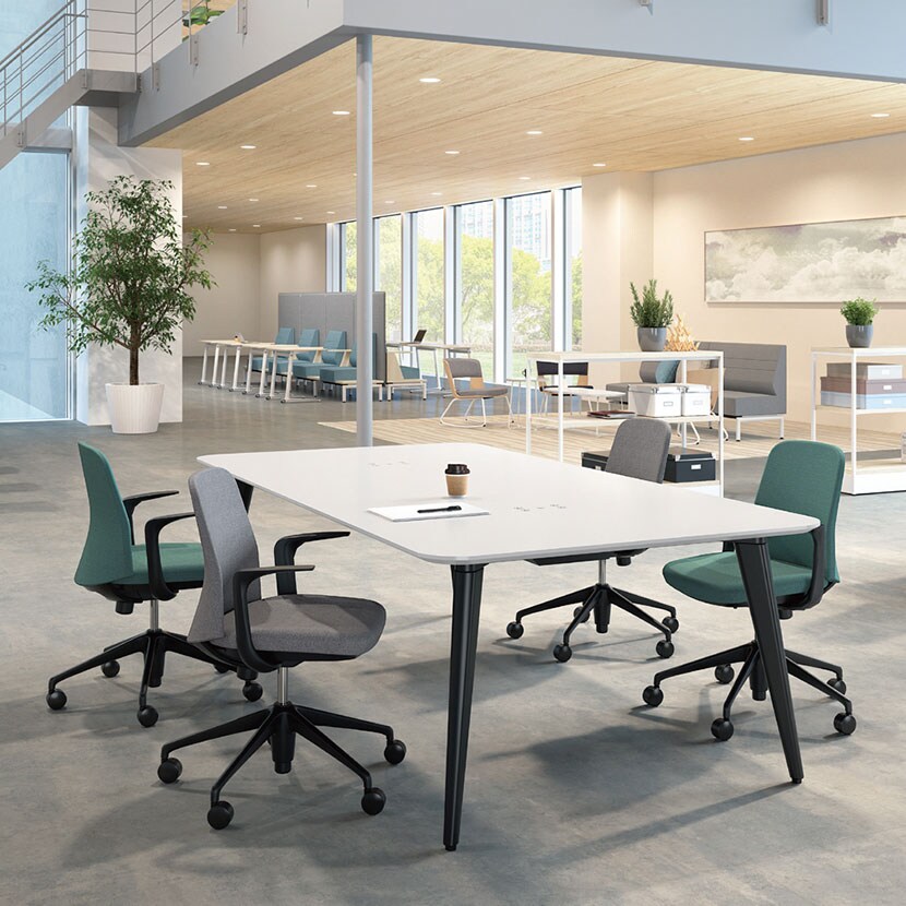 オカムラ ライブス Lives エントリーチェア Entry Chair コンパクトタイプ CD23AR オフィスチェア 固定肘 樹脂脚 ナイロンキャスター 布張り(インターロック) ブラックボディ [5]