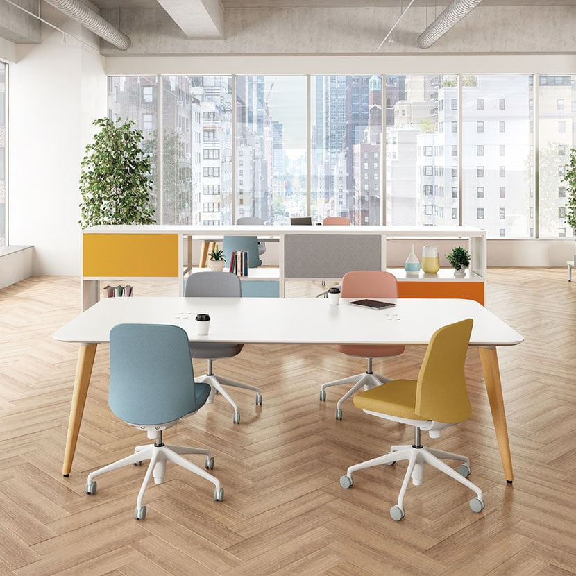 オカムラ ライブス Lives エントリーチェア Entry Chair コンパクトタイプ CD13EW オフィスチェア 肘なし 樹脂脚 ウレタンキャスター 布張り(インターロック) ホワイトボディ [4]