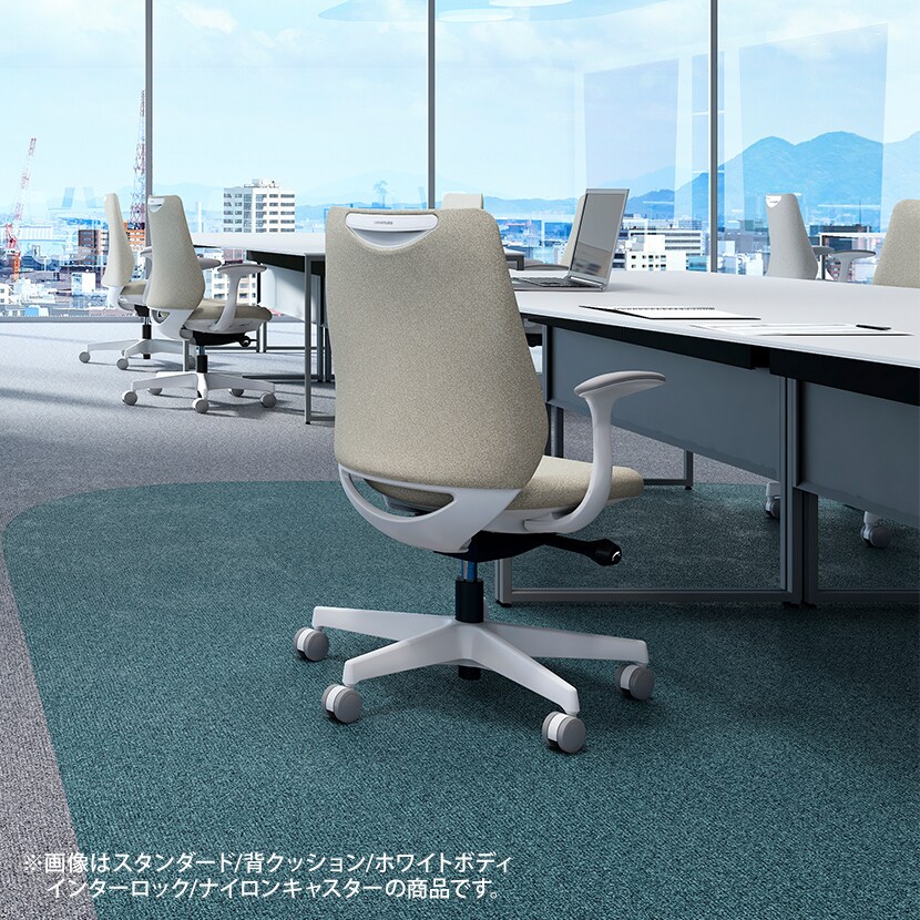 オカムラ ポータム CF23ZE オフィスチェア 固定肘 背クッション スタンダード ダークグレーボディ ランバー付 ウレタンキャスター インターロック [5]