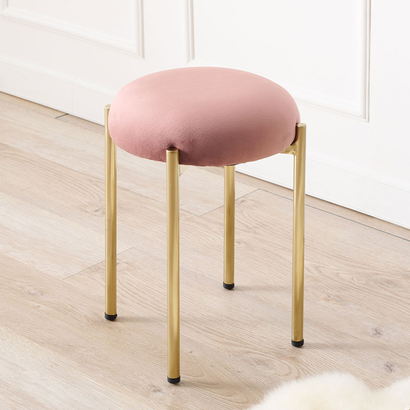 スツール ベロア風 ドレッサーチェア 丸椅子 スタッキング可 軽い 椅子 イス コールド脚 おしゃれ コンパクト 韓国インテリア くすみカラー フェミニン [3]