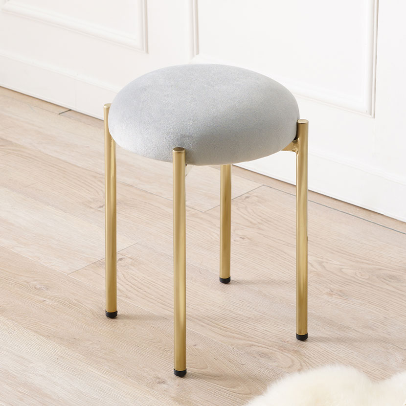 スツール ベロア風 ドレッサーチェア 丸椅子 スタッキング可 軽い 椅子 イス コールド脚 おしゃれ コンパクト 韓国インテリア くすみカラー フェミニン [5]