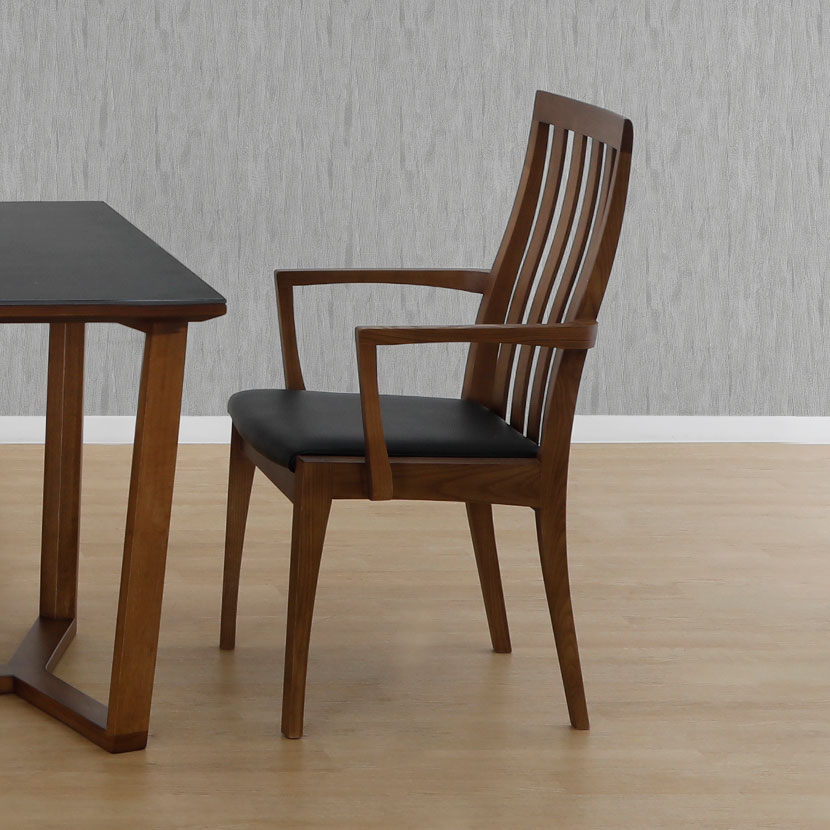 ダイニングチェア ハイバック アームチェア ウッディモダン 北欧 モダン ダイニング チェア 椅子 食卓椅子 イス いす 木製 天然木 タモ材 PVC レザー [3]