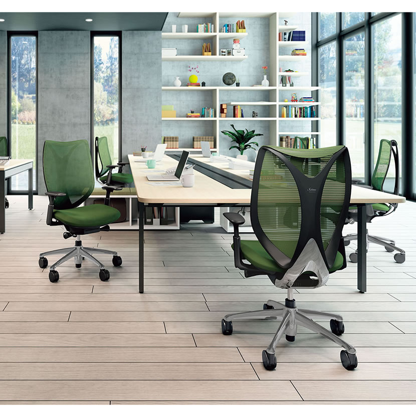 オカムラ サブリナ Sabrina スタンダード C854BW オフィスチェア アジャストアーム ハイバック アルミ脚 ハンガー付き 背メッシュ 座面クッション ホワイトボディ [5]