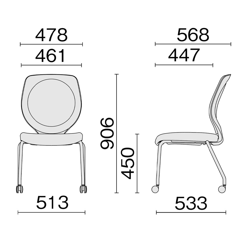 ミーティングチェア ジロフレックス 353 会議椅子 4本脚キャスタータイプ 肘なし ブラック塗装 giroflex 353 プラス(PLUS) MC-3533006BMS [5]
