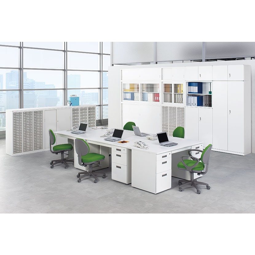 【抗菌加工】引戸スチール書庫(上置用) ホワイト 幅1760×奥行400×高さ730mm オフィス キャビネット 国産 完成品 【SIAA】 [2]