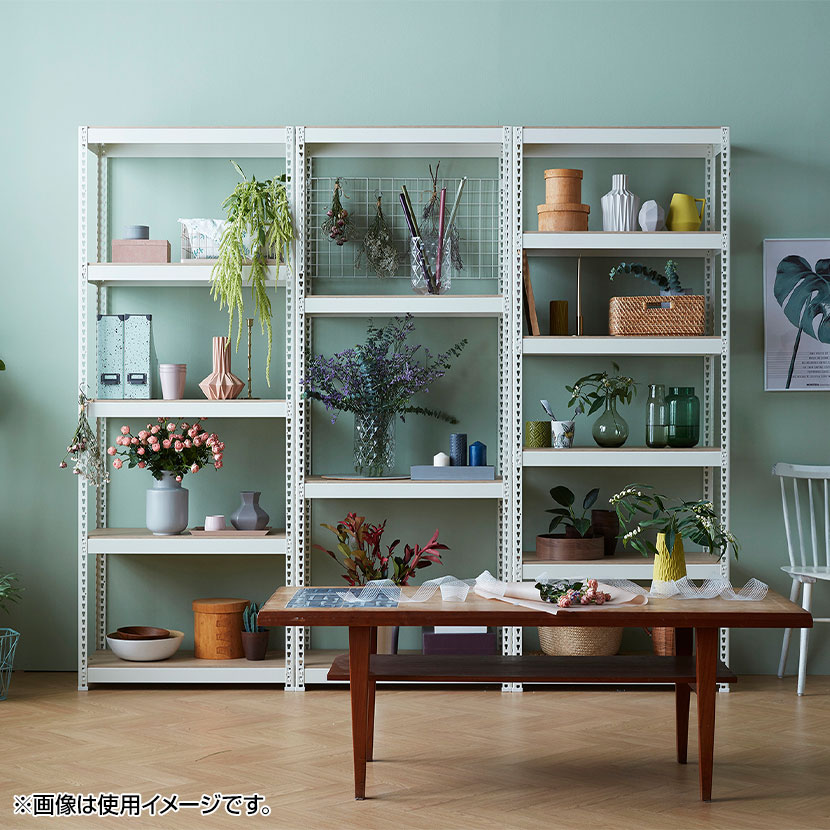 メタル&ウッドラック シェルフ4段 耐荷重200kg(棚板1枚あたり50kg) ホワイト 収納 幅610×奥行410×高さ1200mm [2]