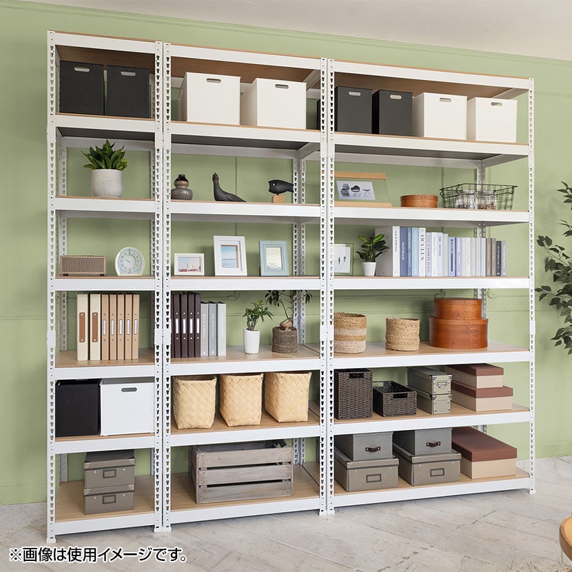 メタル&ウッドラック シェルフ4段 耐荷重200kg(棚板1枚あたり50kg) ホワイト 収納 幅610×奥行410×高さ1200mm [5]