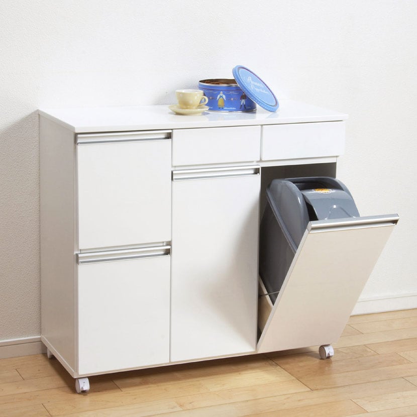 ダストボックス 4分別 カウンター ゴミ箱 引き出し 小物収納 ペール付き キャスター付き 幅820×奥行400×高さ820mm [4]