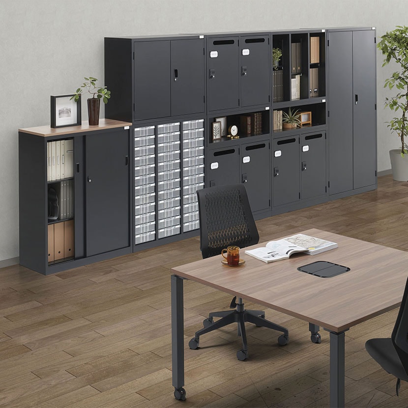 【抗菌加工】パーソナルロッカー 2人用 上置用 鍵付き 幅880×奥行400×高さ750mm ダイヤル錠 ブラック スチール製 オフィス収納 メールボックス 国産 完成品 【SIAA】 [3]