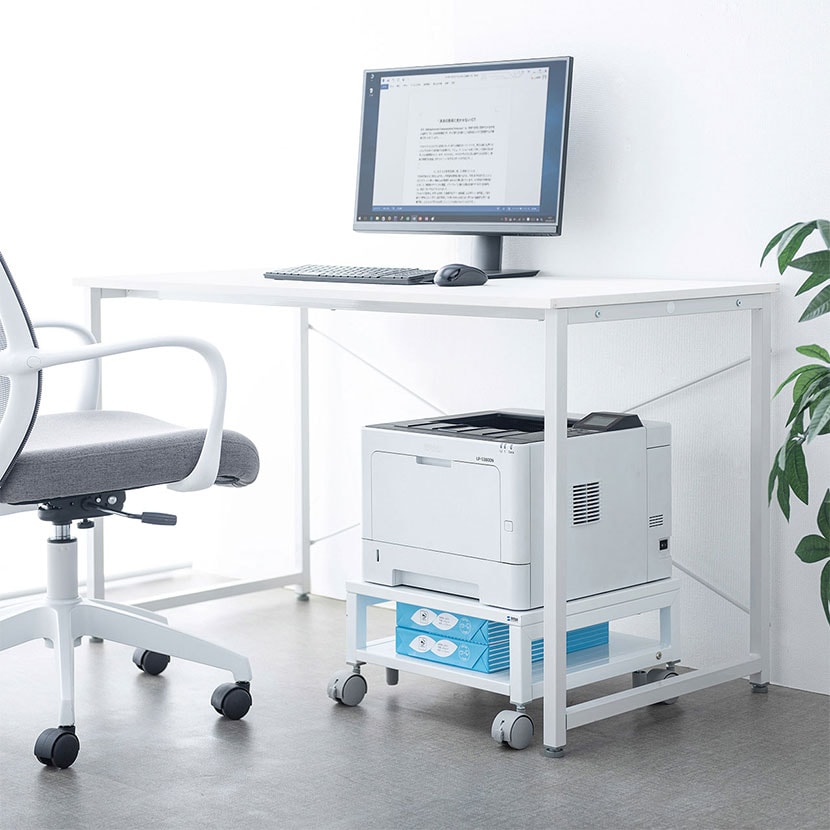 ロータイププリンタスタンド スチール製 キャスター仕様 デスク下収納可 幅400×奥行400×高さ200mm [2]