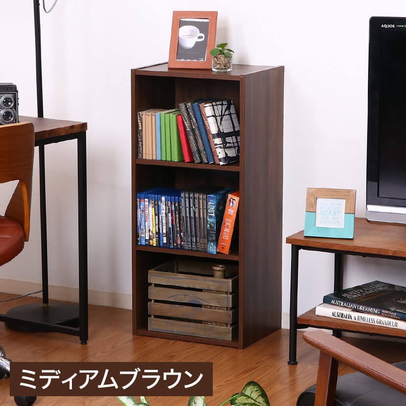 カラーボックス 収納ボックス 木製ラック キャビネット 3段 簡単組立仕様 幅415×奥行290×高さ880mm [3]