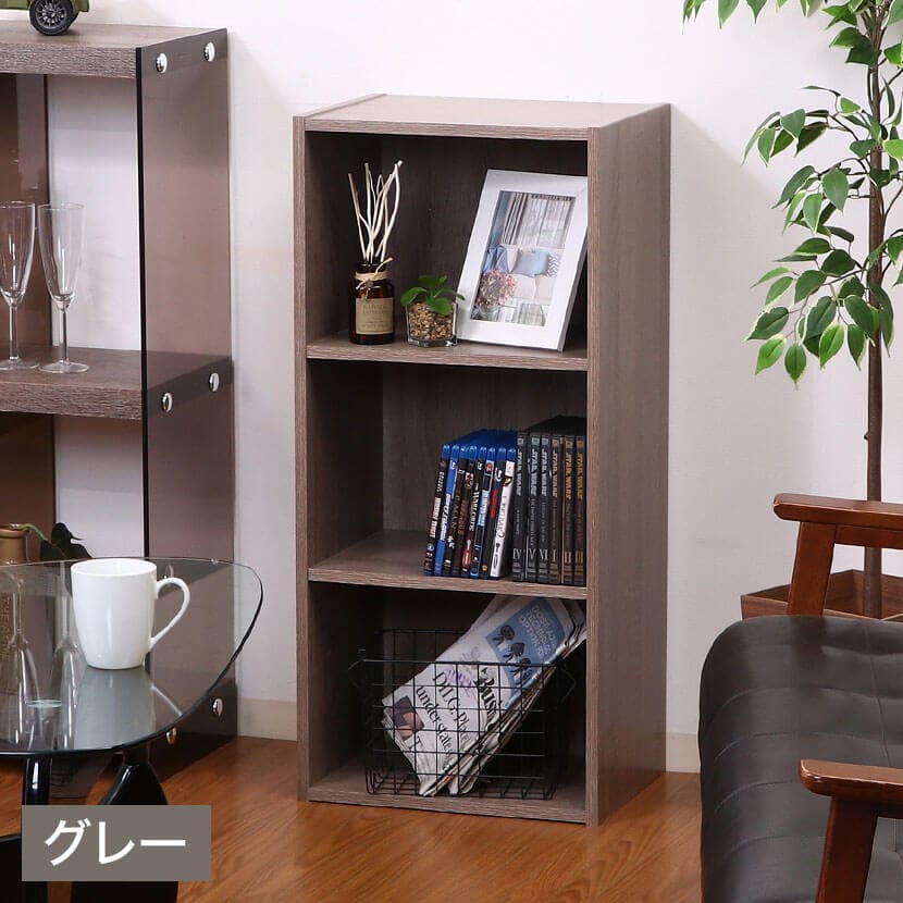 カラーボックス 収納ボックス 木製ラック キャビネット 3段 簡単組立仕様 幅415×奥行290×高さ880mm [4]