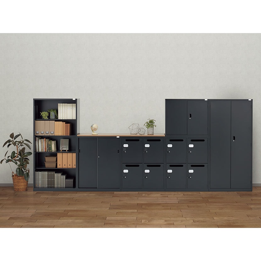 【抗菌加工】パーソナルロッカー 8人用 下置用 鍵付き 幅880×奥行400×高さ1860mm ダイヤル錠 ブラック スチール製 オフィス収納 メールボックス 国産 完成品 【SIAA】 [2]