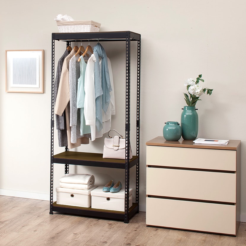 スチールラック 3段 ハンガーラック ラック シェルフ 棚 メタル&ウッドラック 幅810×奥行410×高さ1800mm /  MK-883H [3]