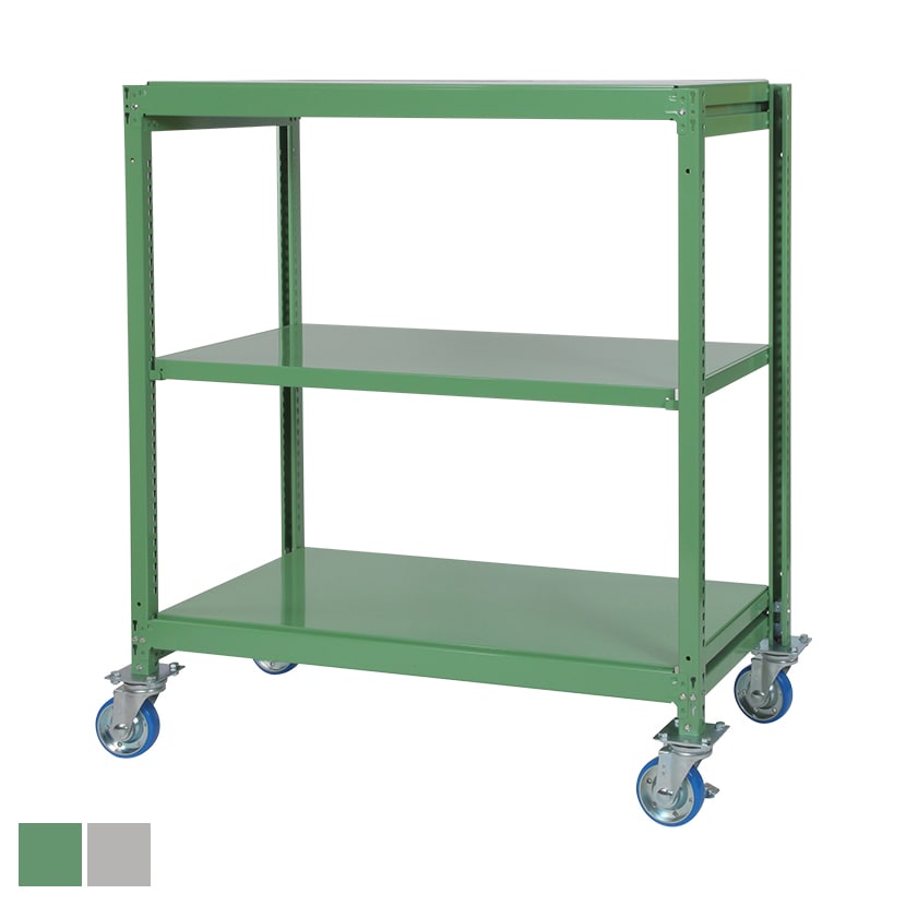 国産スチールラック 中軽量棚200kg/段 天地3段 ウレタンキャスター付き 収納棚 スチール棚 幅900×奥行600×高さ1200mm キャスター直径130×高さ180mm [5]