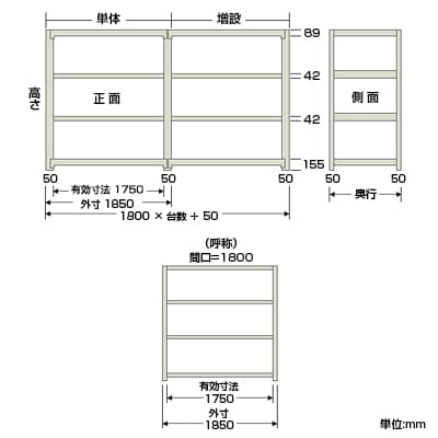 【追加/増設用】スチールラック 中量 500kg-増設 5段/幅1800×奥行600×高さ2100mm/KT-KRL-186021-C5 [2]