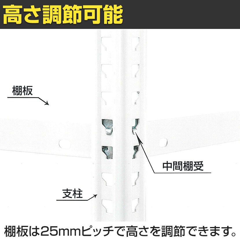 【本体】国産スチールラック 軽量棚 100kg/段 セミボルトレス 幅875×奥行450×高さ2100mm 天地6段 業務用 可動棚 収納棚 [4]