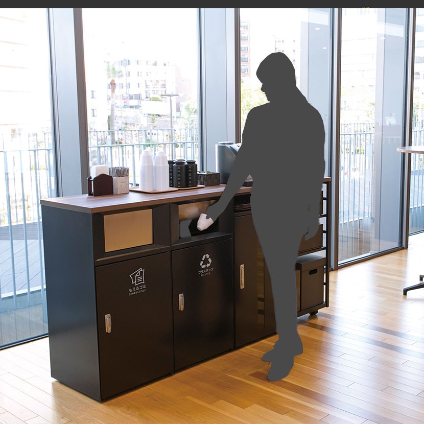 テラモト トラッシュボックスFT もえるゴミ用 ゴミ箱 67L カウンタータイプ プッシュ式 アジャスター付き 分別 幅460×奥行462×高さ950mm [4]