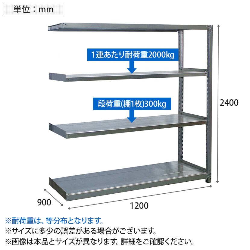 【追加/増設用】国産 高耐食性めっき棚 中量300kg/段 増設 スチールラック 屋外ラック棚 錆に強いラック 長寿命 耐アルカリ性 幅1200×奥行900×高さ2400mm 天地6段 [4]