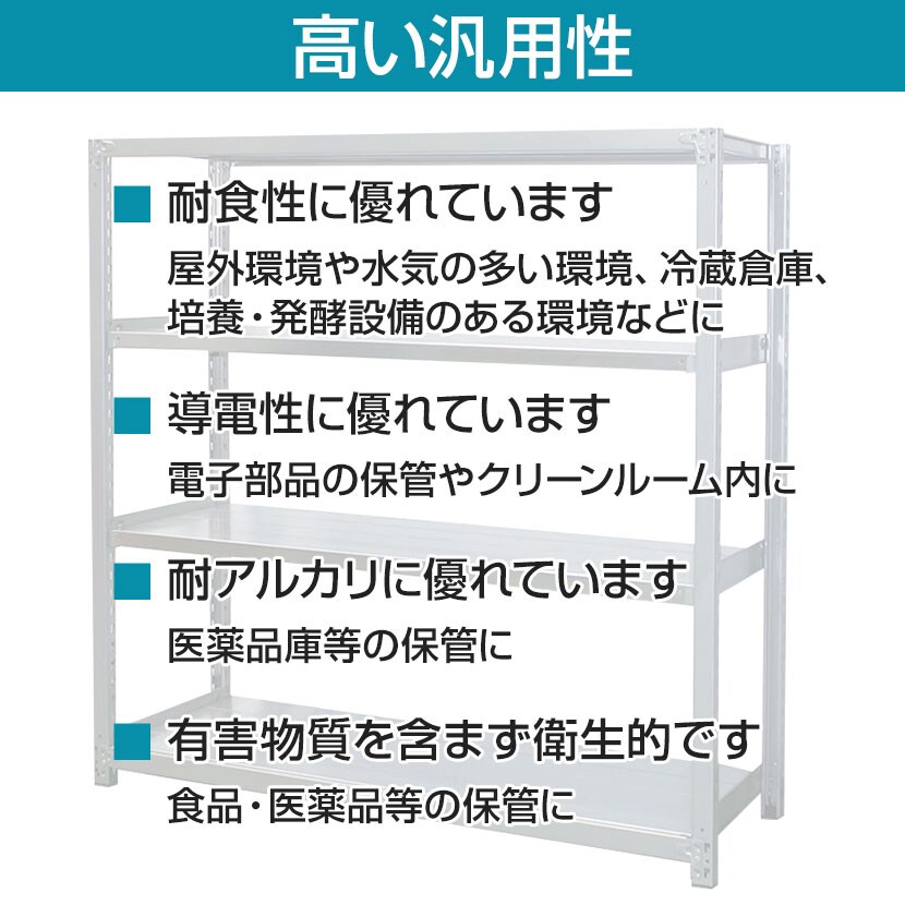 【追加/増設用】国産 高耐食性めっき棚 中量300kg/段 増設 スチールラック 屋外ラック棚 錆に強いラック 長寿命 耐アルカリ性 幅900×奥行600×高さ2400mm 天地6段 [3]