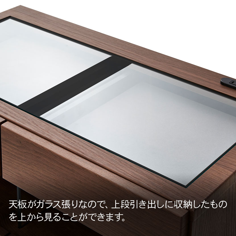 サイドボード リビングキャビネット 収納 モダン セラミック調 木目調 幅740×奥行400×高さ830mm [4]