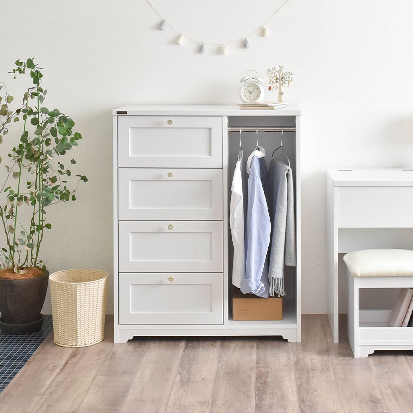 ANRI(アンリ) チェスト(ハンガー収納付き) ホワイト チェスト・サイドチェスト 北欧風 ナチュラル|ST-AN100-80H-WH [3]