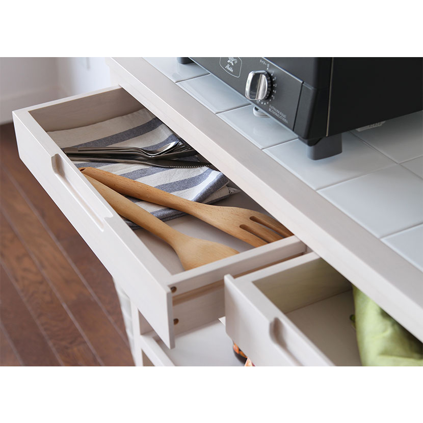 市場 キッチンワゴン ワイド 4段 天然木 タイル キャスター 引き出し 収納 ワゴン [2]