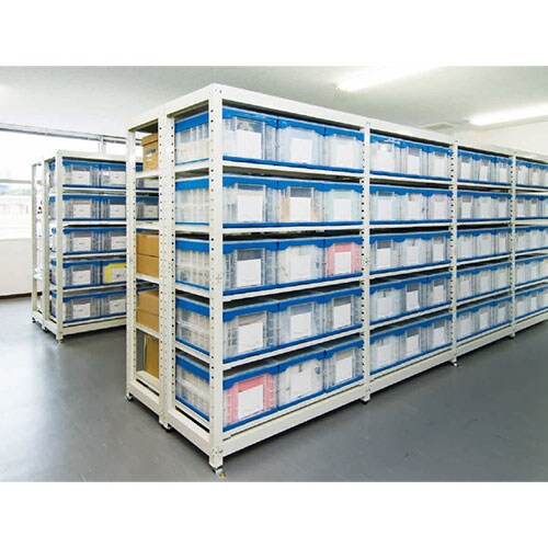 【追加/増設用】サカエ マルチプルラック コンテナ収納タイプ(増設) 5段中コンテナ(40BTM) 5個セット 抜落防止ストッパー付 耐荷重30kg 幅430(間口) ×奥行570×高さ1950mm 収納ボックス 備品管理 SKE-MR40BLR [4]