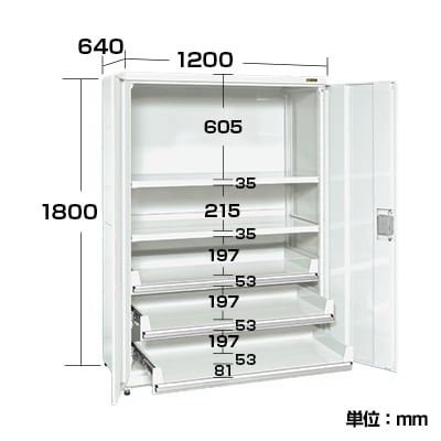 サカエ PNH1263C3W | 保管システム収納庫 鍵付き 両開扉タイプ 保管庫 均等耐荷重250kg/段 幅1200×奥行640×高さ1800mm [2]