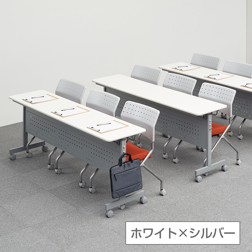 会議用テーブル スタッキングテーブル 幕板なし 中棚付き キャスター付き 幅1500×奥行600×高さ705mm 折りたたみ セミナーテーブル [3]