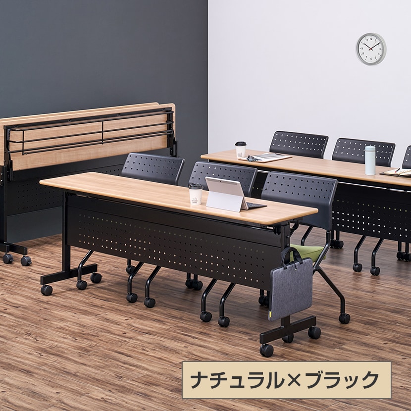 会議用テーブル スタッキングテーブル 幕板なし 中棚付き キャスター付き 幅1500×奥行600×高さ705mm 折りたたみ セミナーテーブル [5]