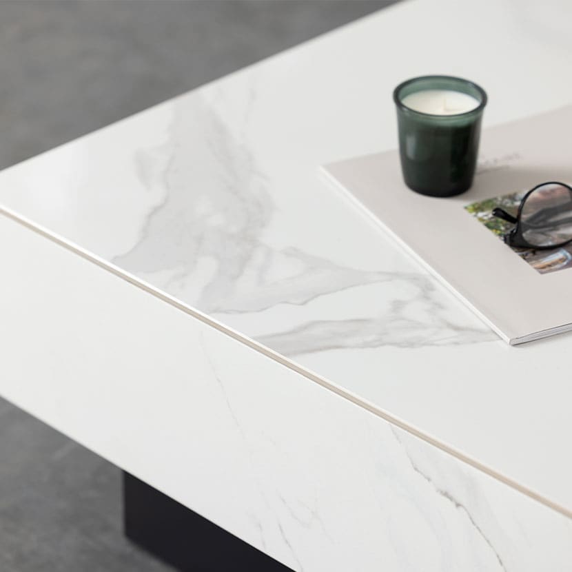 ローテーブル オーヴ ORV 収納 引き出し セラミック天板 正方形 テーブル 座卓 収納付きテーブル リビングテーブル センターテーブル 完成品 幅750×奥行750×高さ300mm 白 おしゃれ グレー ホワイト モダン シンプル 石目調 大容量 [5]