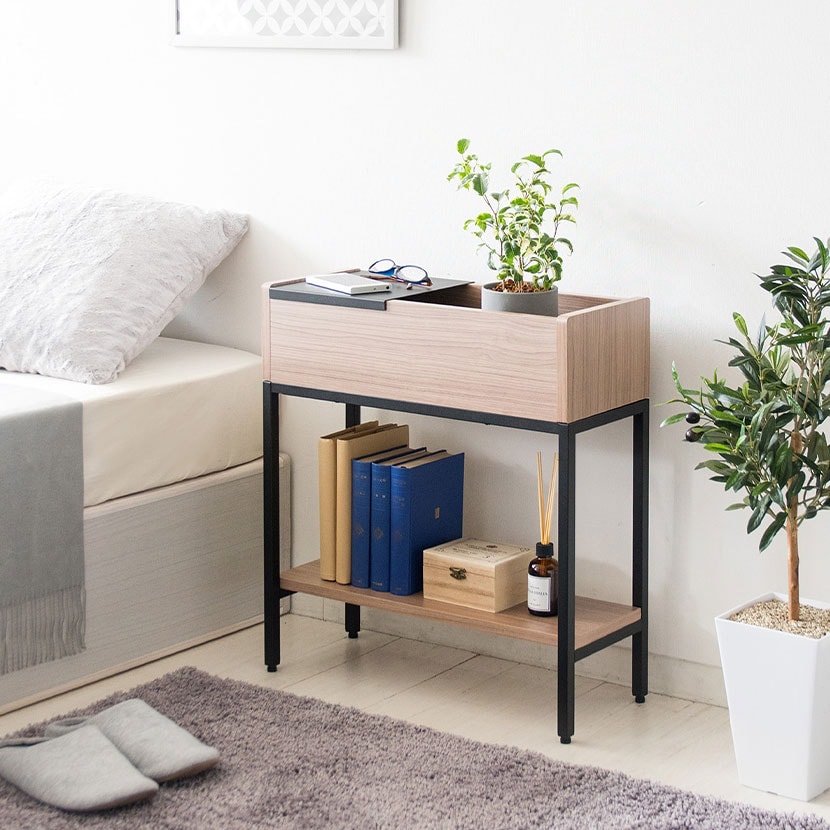 プランターサイドテーブル Folium(フォリウム)ナイトテーブル ベッドサイドテーブル サブテーブル プランター台 幅500×奥行200×高さ550mm [4]