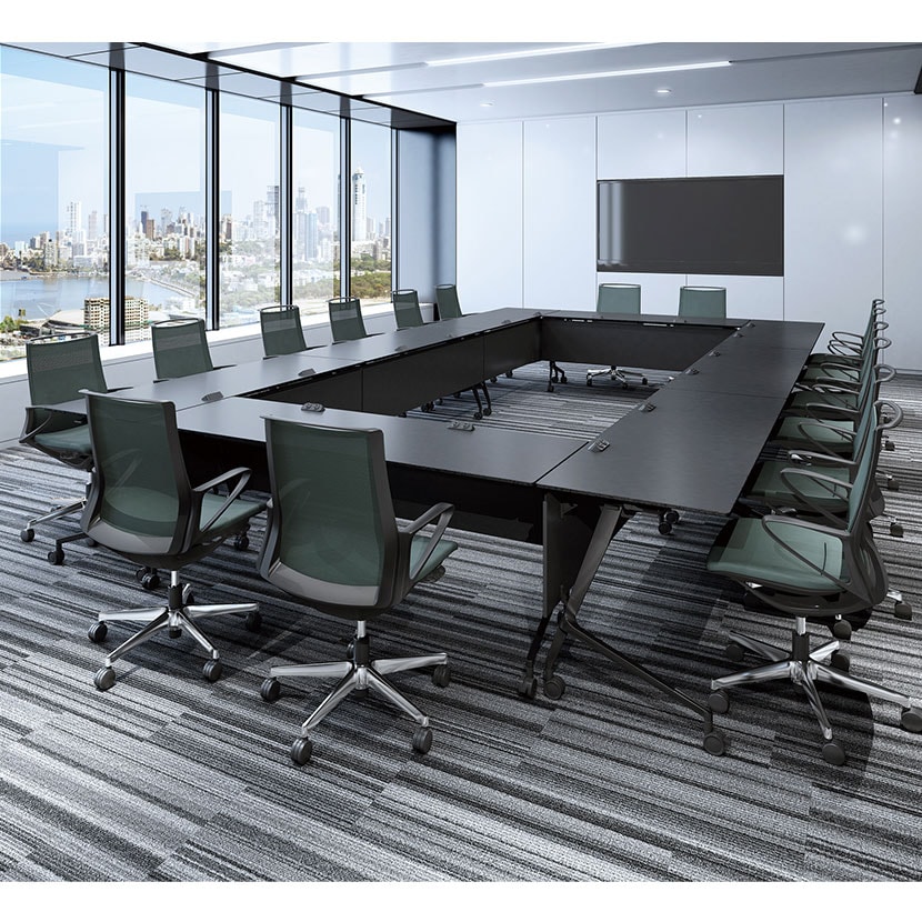 オカムラ マルカ Marca サイドフォールドテーブル 81F5EY ミーティングテーブル フラップテーブル 跳ね上げ式 ネスティング 幅1800×奥行600×高さ720mm ナイロンキャスター コンセントユニット付き メラミン天板 ホワイト/ネオウッド [5]