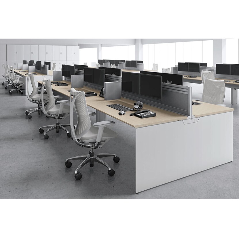 [増設用]オカムラ プロユニットフリーウェイ フリーアドレスデスク 両面ジョイント パネル脚 配線カバー開閉式 プライズウッド 幅1400×奥行1200×高さ720mm [5]