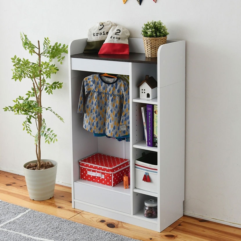 ハンガーラック マルチラック スリム 洋服 収納 本棚 4段 ジュニアラック ラック 引き出し 収納棚 リビング収納 子供部屋 デスクサイドラック [4]